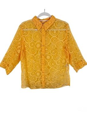 C.L.O.T.H.E.S. Yellow Burnout Geometric Circle Button Up Blouse Womens Large L